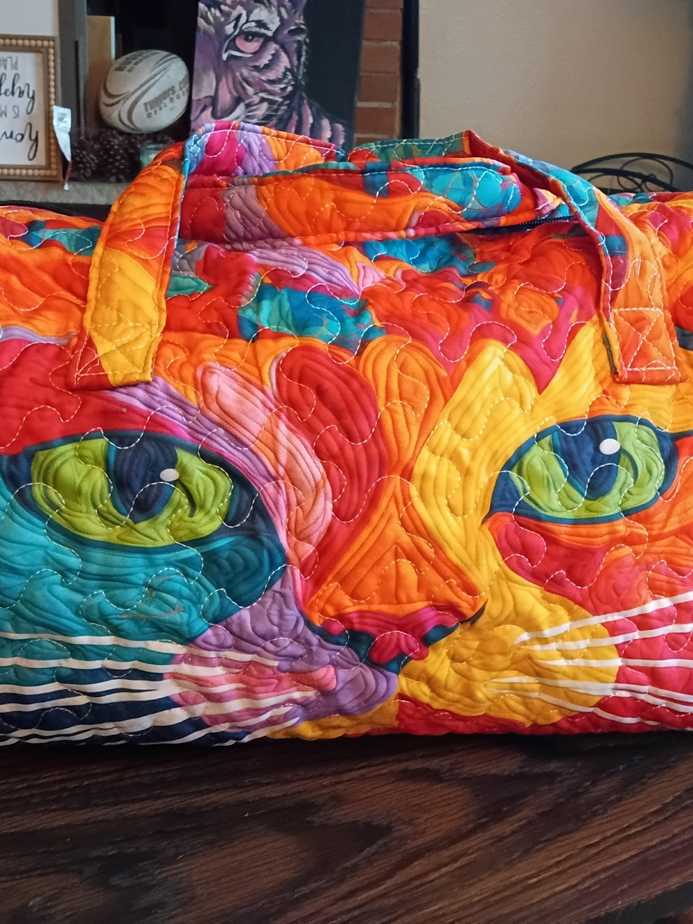 Colorful Cat Quilted Travel Tote - Multicolor